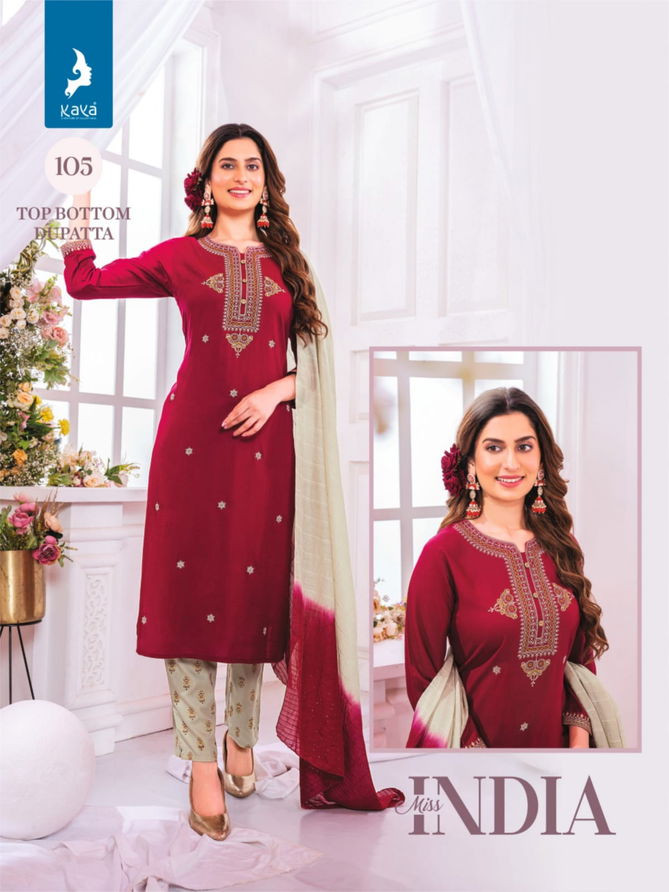 Miss India By Kaya Pocket Rayon Slub Designer Kurti With Bottom Dupatta Wholesale Online